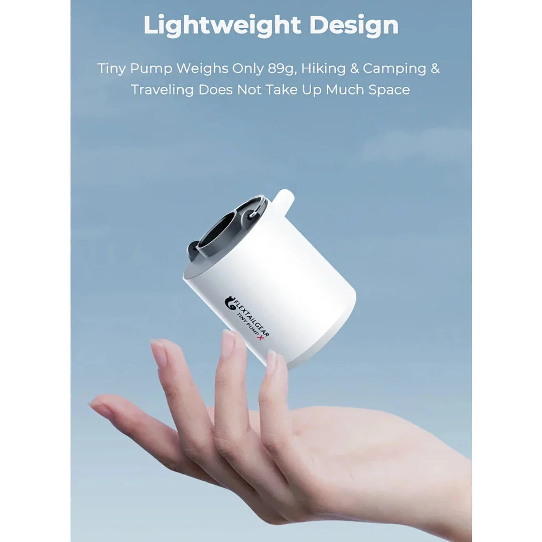 Compact portable electric air pump with built-in LED light for outdoor adventures and storage solutions