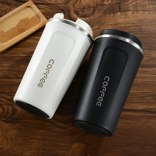 Stylish and durable stainless steel thermos mug with double-wall vacuum insulation, keeping drinks hot or cold for hours on end.