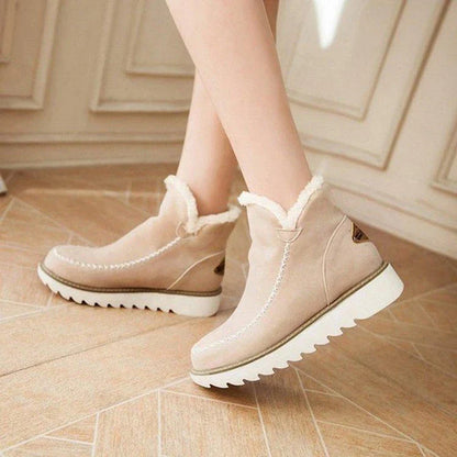 A pair of stylish, non-slip snow boots with a warm artificial wool lining, perfect for British winter weather