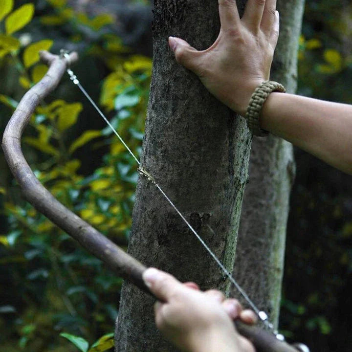 Versatile stainless steel pocket saw with sharp blade for cutting wood, plastic, and more during outdoor adventures.