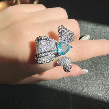 Stylish asymmetric zirconium butterfly ring with micro-studded design, a fashionable accessory for women