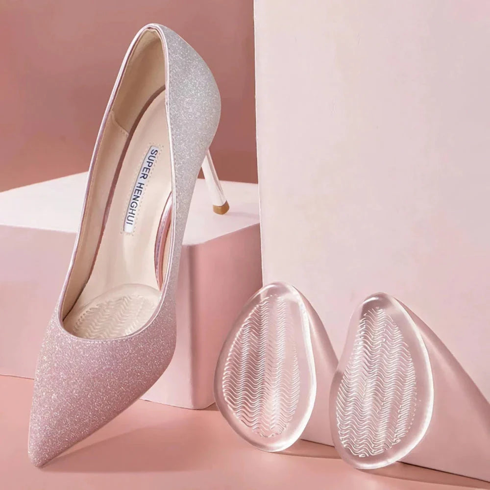 Premium silicone insoles for comfortable high heel wear, featuring cushioning and anti-slip design