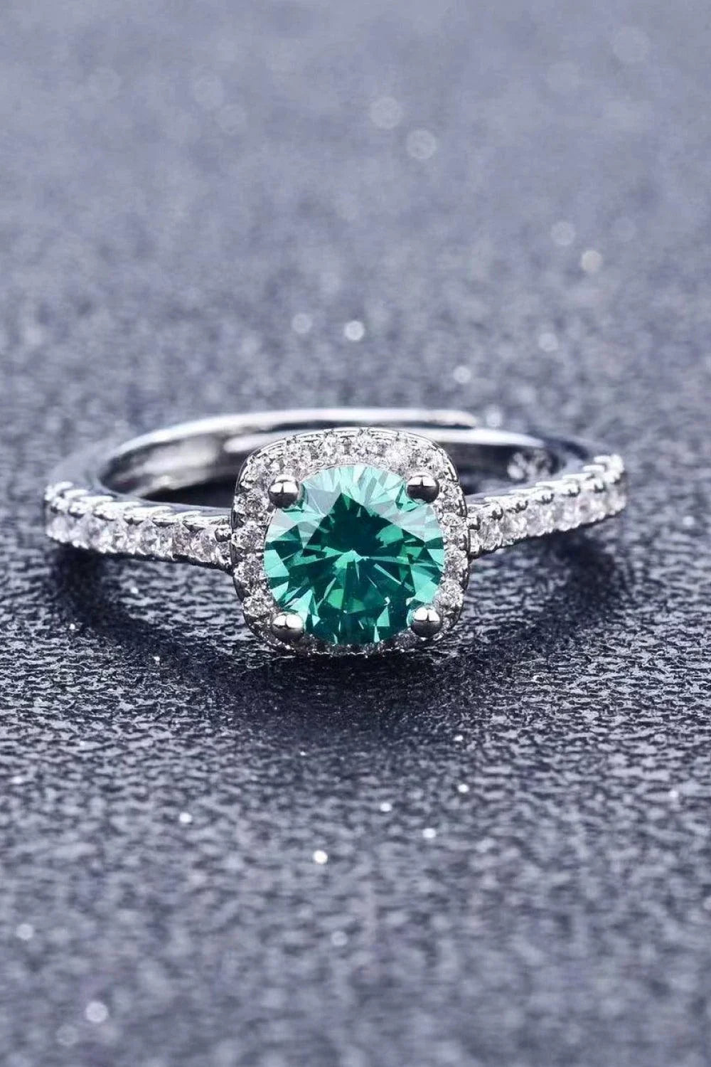 Sparkling 3 carat moissanite platinum-coated cluster ring with modern, minimalist design and polished finish
