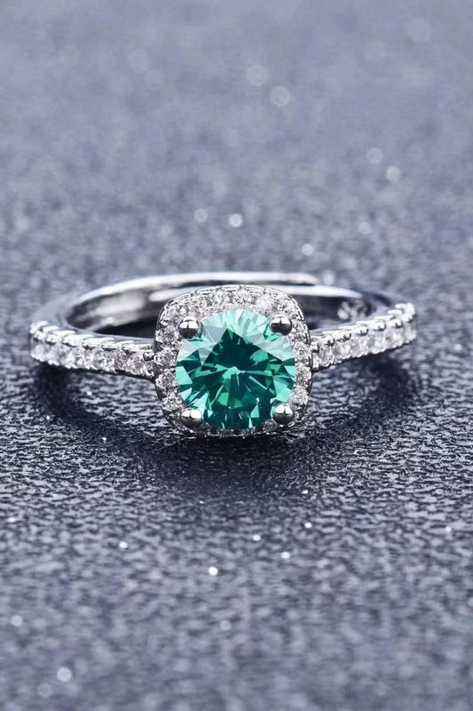Sparkling 3 carat moissanite platinum-coated cluster ring with modern, minimalist design and polished finish