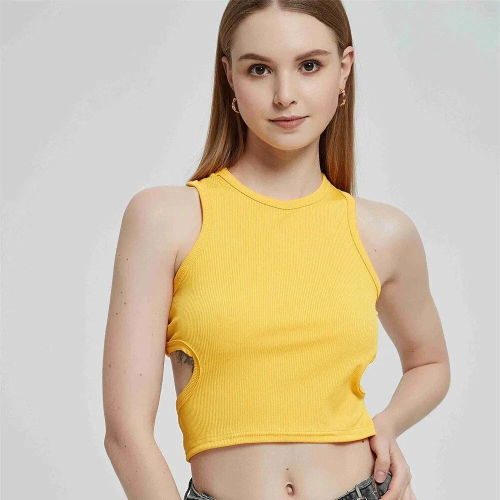 A chic ribbed knit Y2K-inspired tank top in a solid green colour, offering a flattering fit and timeless style.
