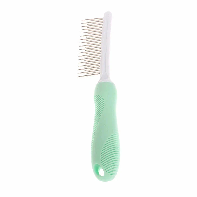Premium pet grooming comb with dual-pronged stainless steel teeth for deep, gentle fur and debris removal