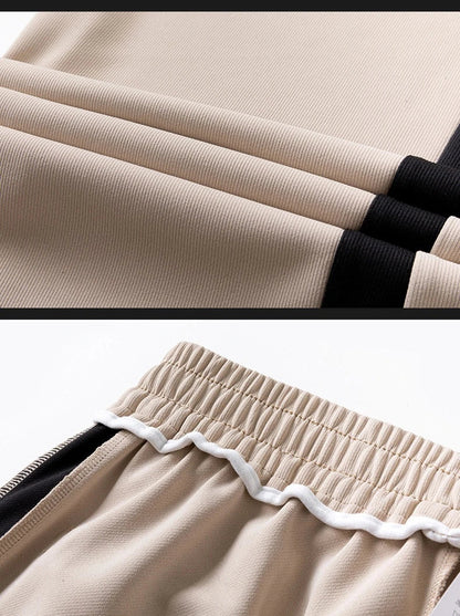 Comfortable striped straight-leg casual trousers in various colours and sizes