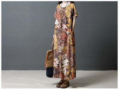Elegant cotton and linen long dress in a classic blue hue, showcasing the high-quality natural fabrics and timeless British design.
