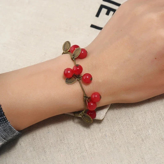 Boho Vintage Cherry Coin Bangle for Girls - Handcrafted with Acrylic and Zinc Alloy for Durable, Long-lasting Wear
