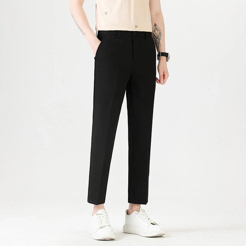 Men's sophisticated stretch trousers with tailored pencil fit, available in a range of classic colours