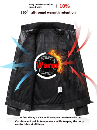 Stylish Fleece-Padded Jacket with PU Leather Accents in Various Colours