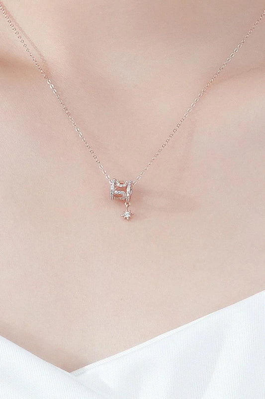 Rely On Fate Cubic Zirconia Pendant Necklace in 925 Sterling Silver, Minimalist Star Design, Adjustable Chain