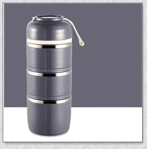 Insulated Hot Food Thermos Lunchbox Tower with multi-layer design and choice of green, pink, blue, or gray colour
