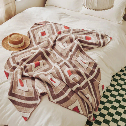 Luxurious Plaid Throw Blanket in Khaki, a cosy and stylish microfibre blanket with a vibrant Mediterranean-inspired design