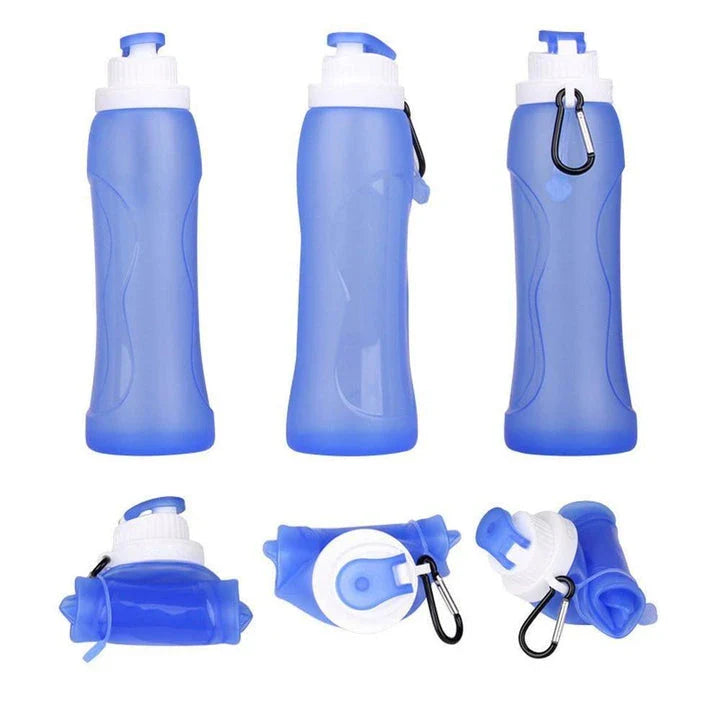 Flexible Silicone Sport Water Bottle in Gray Colour with Leak-Proof Lid and Carabiner Clip