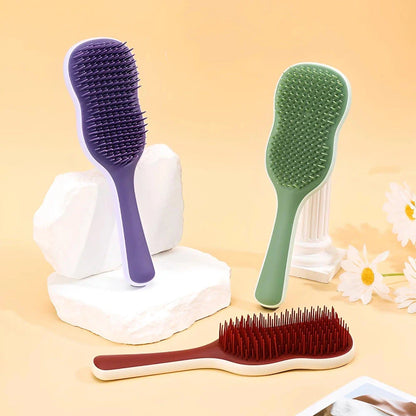 Salon-quality hair straightening comb with air cushion for soothing scalp massage, available in vibrant colours