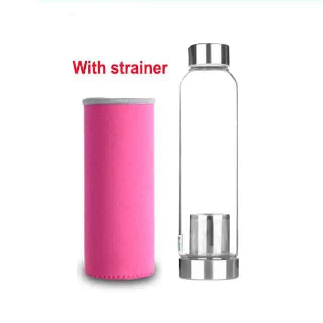Premium minimalist glass sports water bottle in a variety of sizes and colours, designed for sustainable and stylish hydration