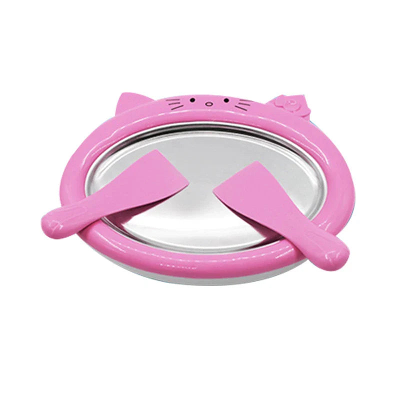 A pink fried ice cream maker tray, allowing you to create delicious homemade fried desserts with ease.