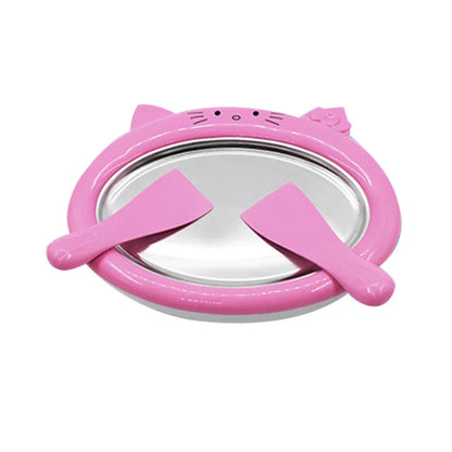 A pink fried ice cream maker tray, allowing you to create delicious homemade fried desserts with ease.