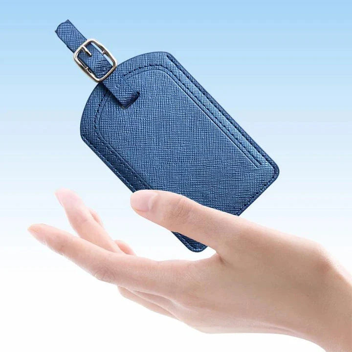 Premium PU leather luggage tag with secure strap and compact design for modern travellers