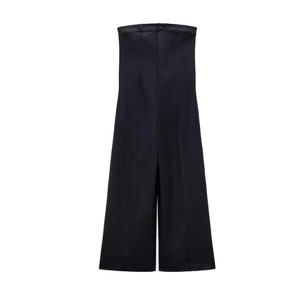 Trendha Contrast Stitching Tube Top Jumpsuit in Sea Blue, featuring raglan sleeves, wide legs, and a shawl neckline design