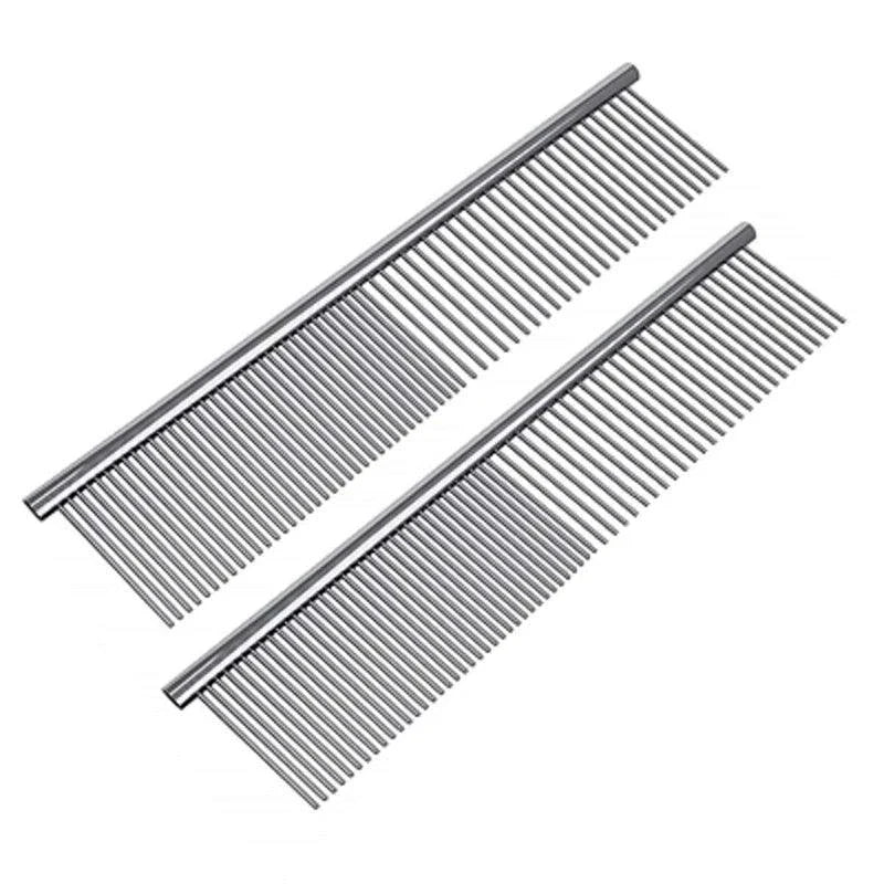 A chrome-plated pet grooming comb with a sleek and durable design, suitable for gently brushing and maintaining your furry friend's coat.