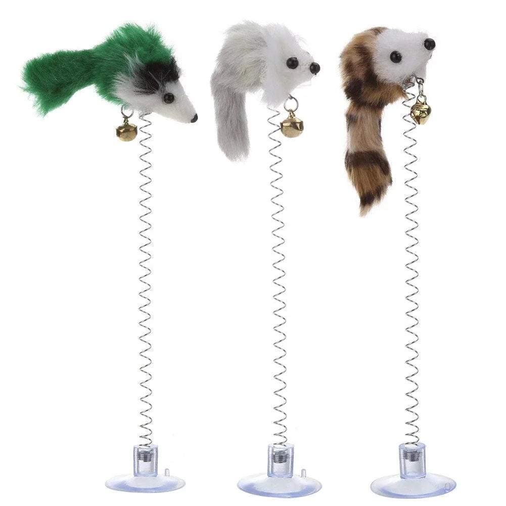 Colourful mouse-shaped cat toys made of plush and plastic materials, designed to engage your feline friend's natural hunting instincts and encourage interactive play.