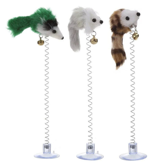 Colourful mouse-shaped cat toys made of plush and plastic materials, designed to engage your feline friend's natural hunting instincts and encourage interactive play.