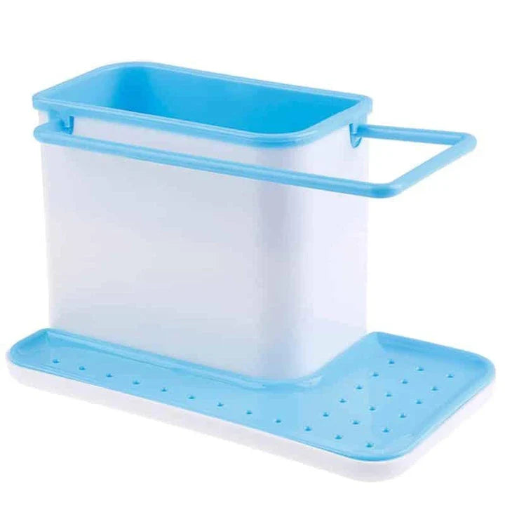 A premium multifunctional kitchen organiser with storage compartments, a towel rail, and a drip tray for keeping your sink area tidy and organised.