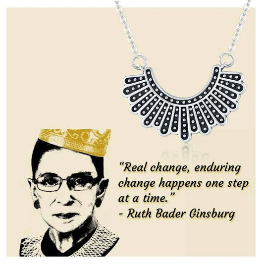 925 sterling silver necklace with lace detailing, inspired by Ruth Bader Ginsburg's iconic 'dissenting collar'