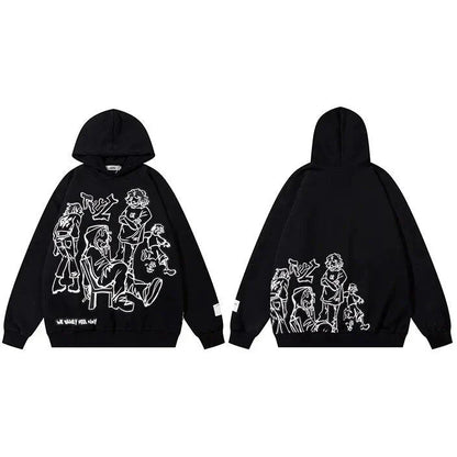 Vibrant Harajuku-inspired anime graphic hoodie with loose, comfortable fit and full-length sleeves