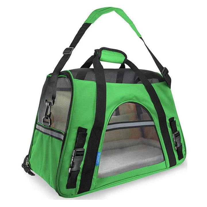 Portable pet carrier bag made of durable nylon with breathable mesh panels for your dog or cat's comfort during travel