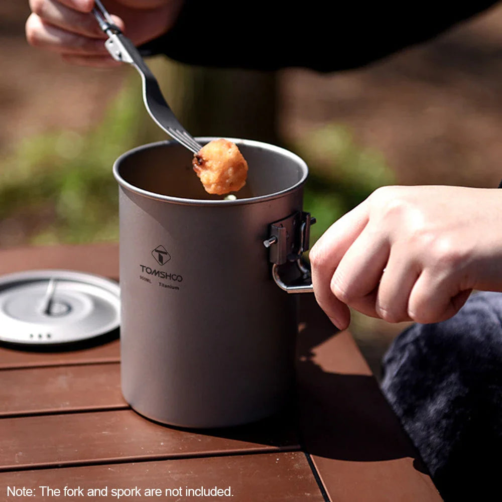 Durable titanium camping pot with lid and collapsible handle for outdoor adventures
