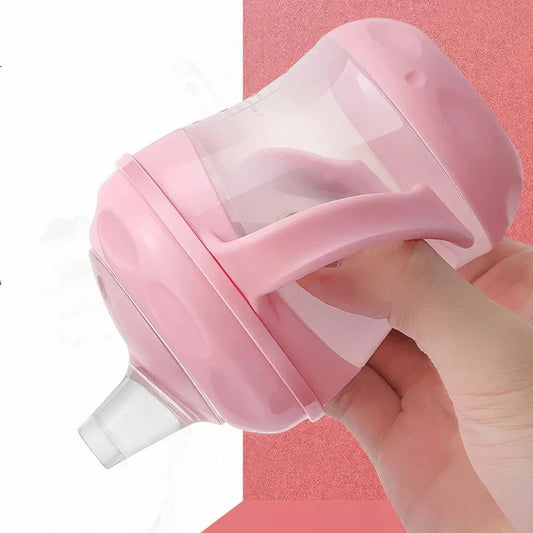 Premium leak-proof children's water bottle with easy-grip handle, transparent cover, and safe 3cm sucking mouth