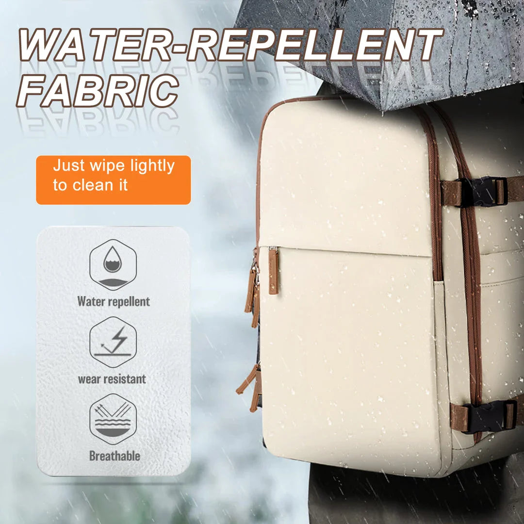 A durable and spacious travel backpack with multiple compartments and padded shoulder straps, suitable for British adventurers and commuters.