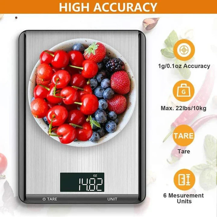 Premium stainless steel digital kitchen scale with large display for precise cooking and baking measurements