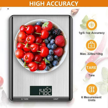 Premium stainless steel digital kitchen scale with large display for precise cooking and baking measurements
