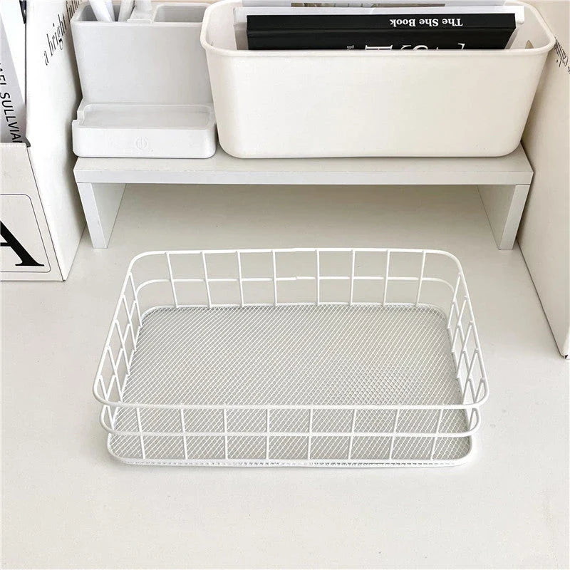 Elegant black iron desktop storage basket with minimalist Nordic design