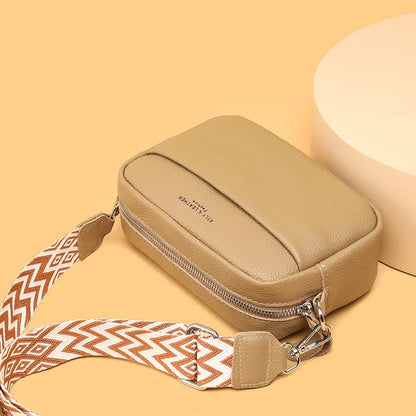 Premium leather crossbody bag with rhombus embroidered strap in multiple colour options for women