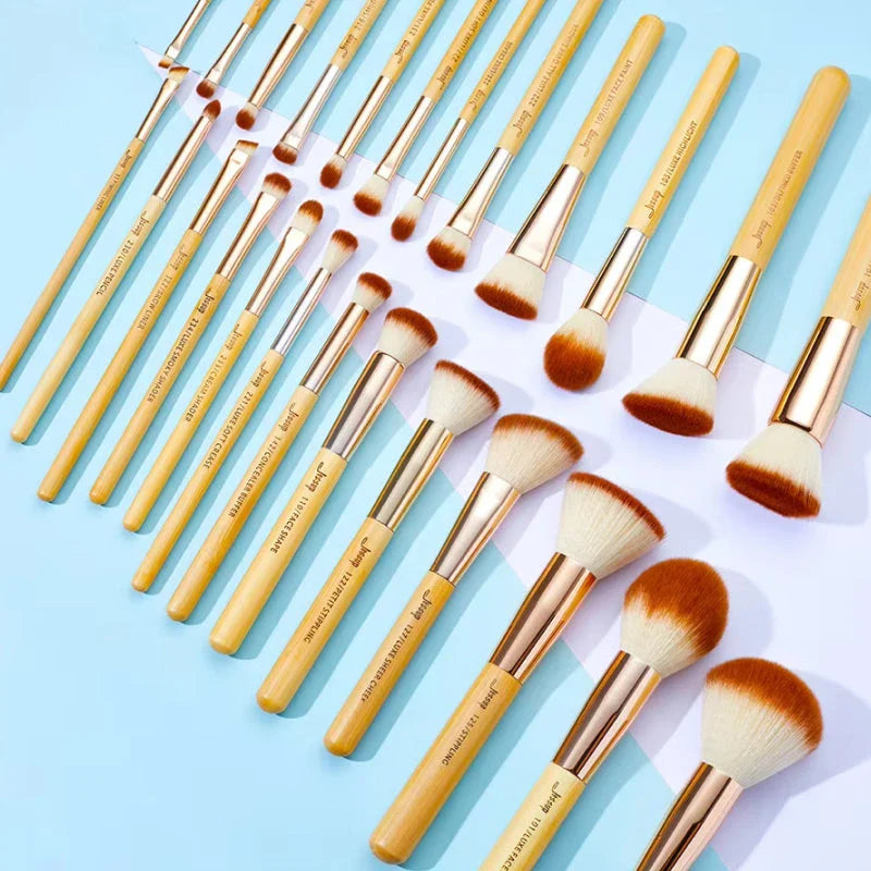 A 25-piece set of high-quality bamboo makeup brushes with soft synthetic bristles for flawless makeup application