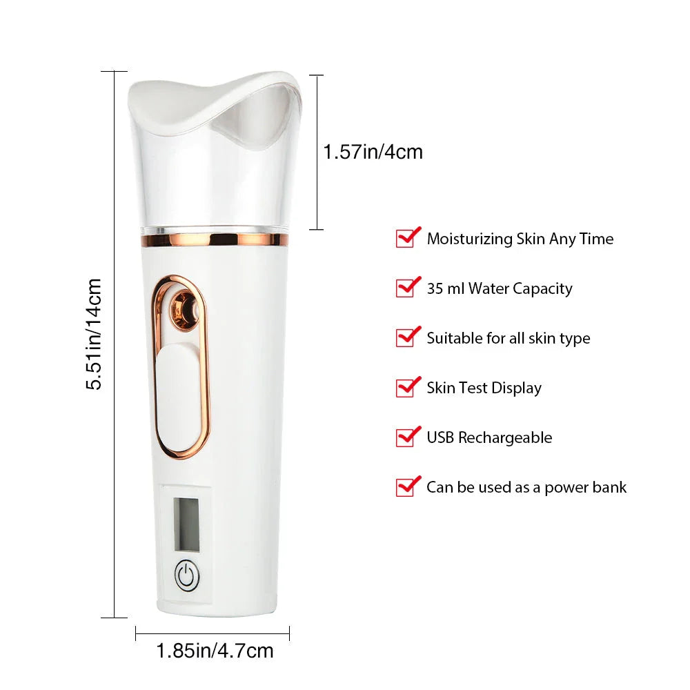 Rechargeable mist facial sprayer and nebulizer with compact, portable design and advanced hydration technology