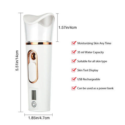 Rechargeable mist facial sprayer and nebulizer with compact, portable design and advanced hydration technology
