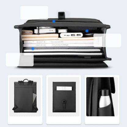 Stylish magnetic buckle laptop backpack for men, featuring a sleek design, spacious interior, and durable PU leather construction.