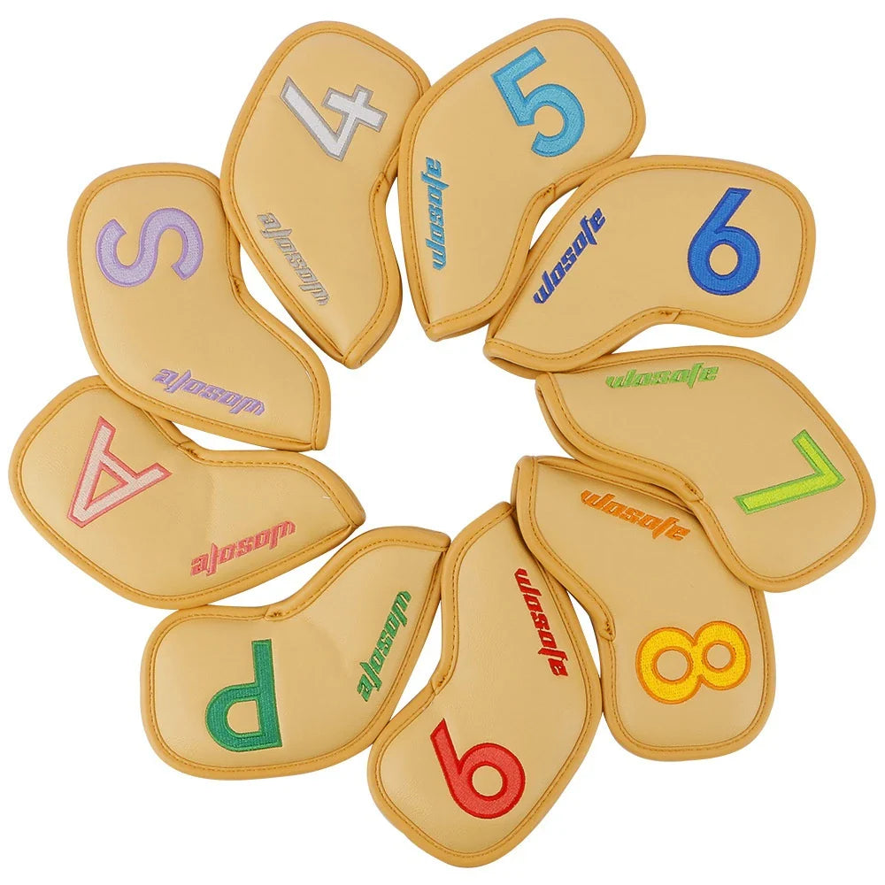 Premium printed golf iron covers in a variety of vibrant colours, designed to protect clubs and showcase personal style