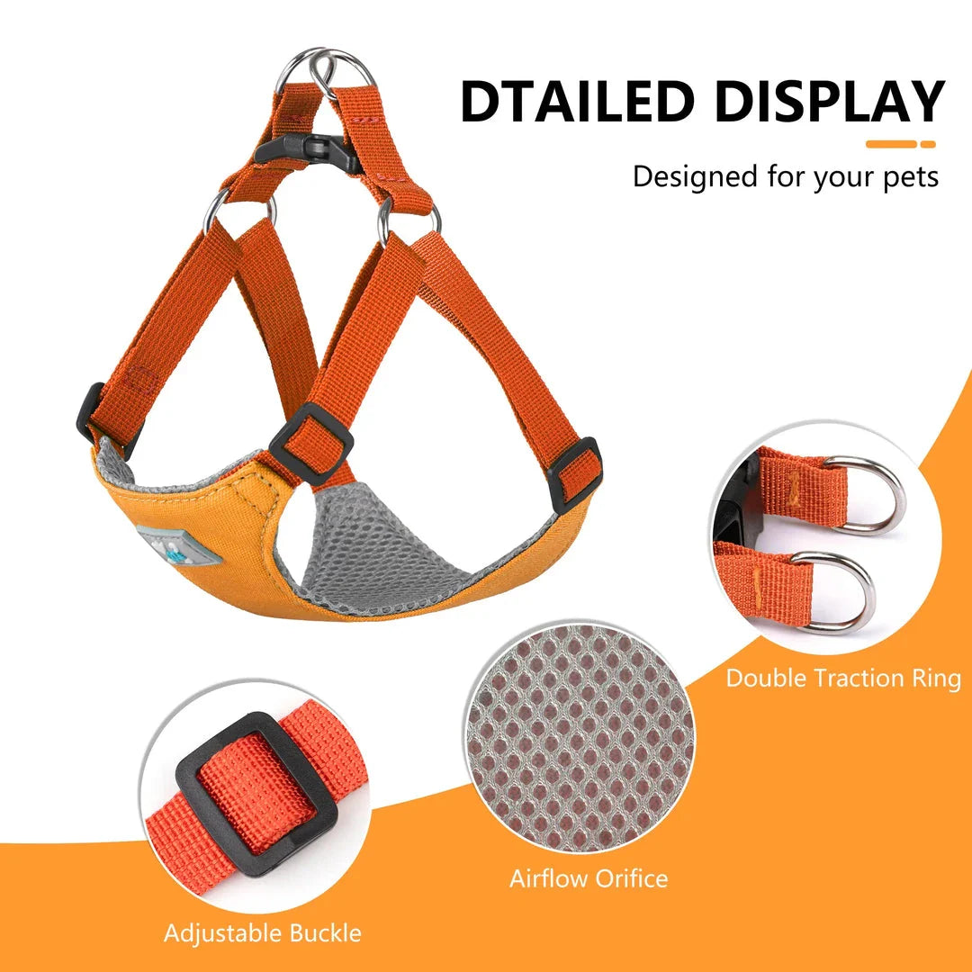 Premium Adjustable Nylon Dog Harness and Leash Set in vibrant yellow colour, designed for comfort and style during walks and outdoor adventures.