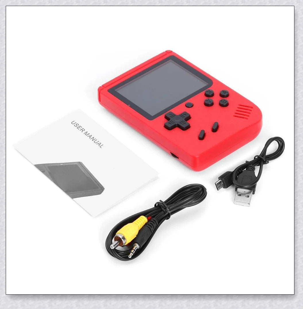 Tinytendo mini gaming console with 500 built-in retro games, compact and portable design, vibrant display, and long-lasting battery life.