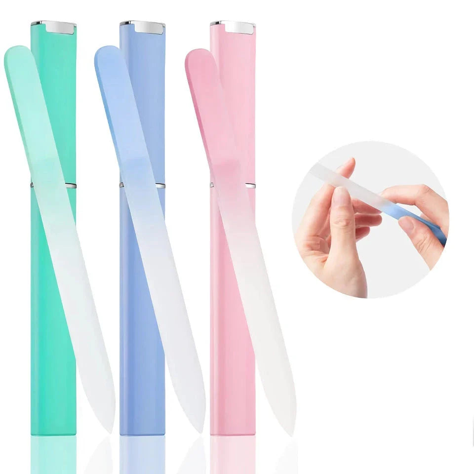 Premium British glass nail file with protective case for healthier, smoother nails