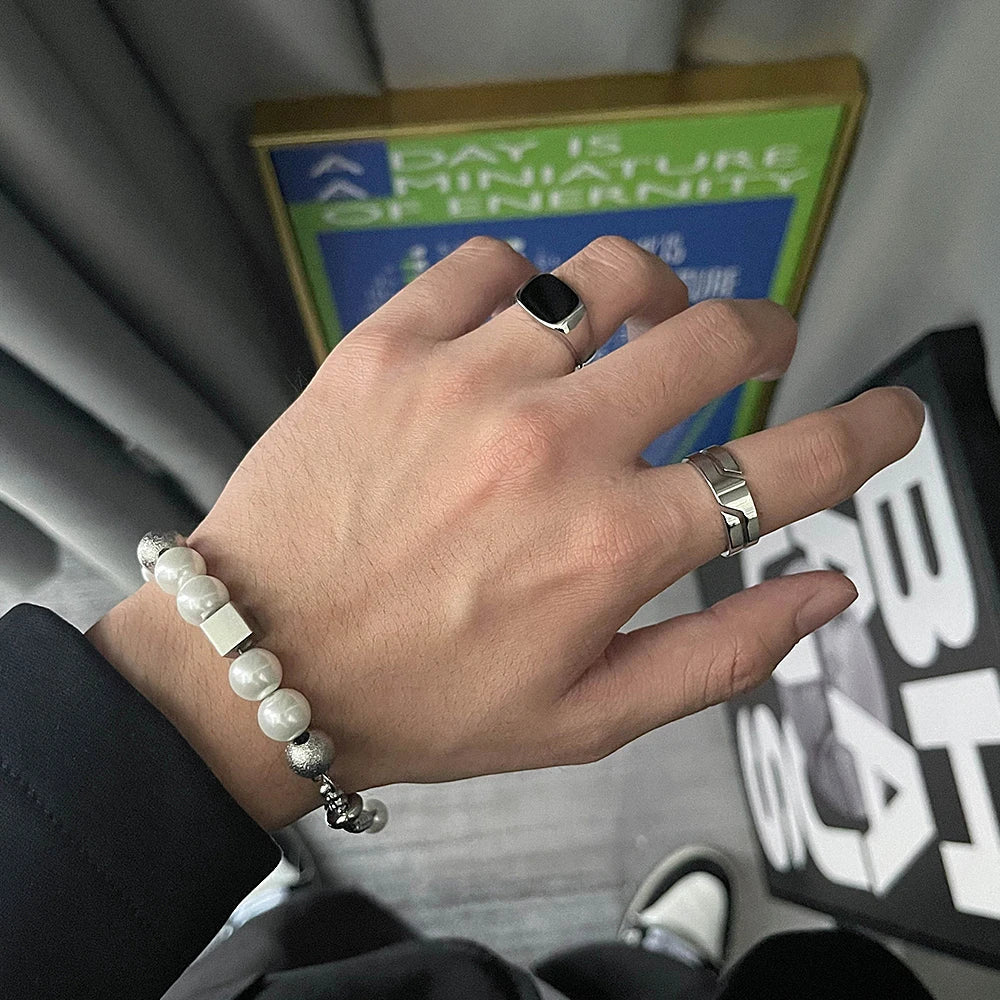 Elegant Pearl Cuban Double Layer Bracelet for men and women, featuring a premium titanium steel construction and a sophisticated design.