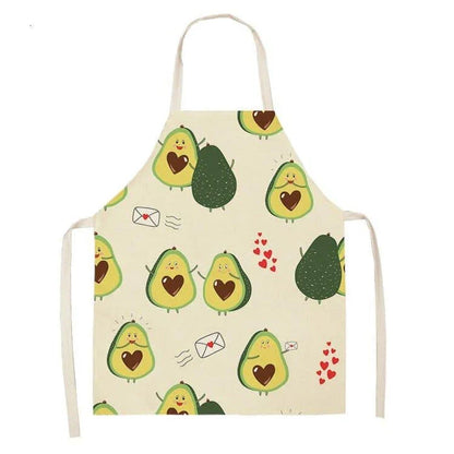 Stylish avocado-printed apron for British home cooks and bakers to protect their clothes while adding a touch of personality to the kitchen