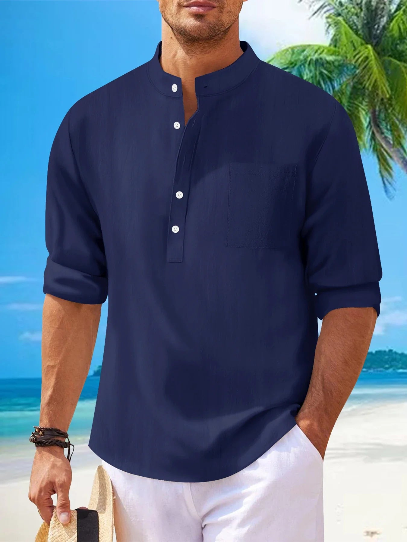 Men's premium British cotton and linen long sleeve shirt in a range of classic colours and sizes